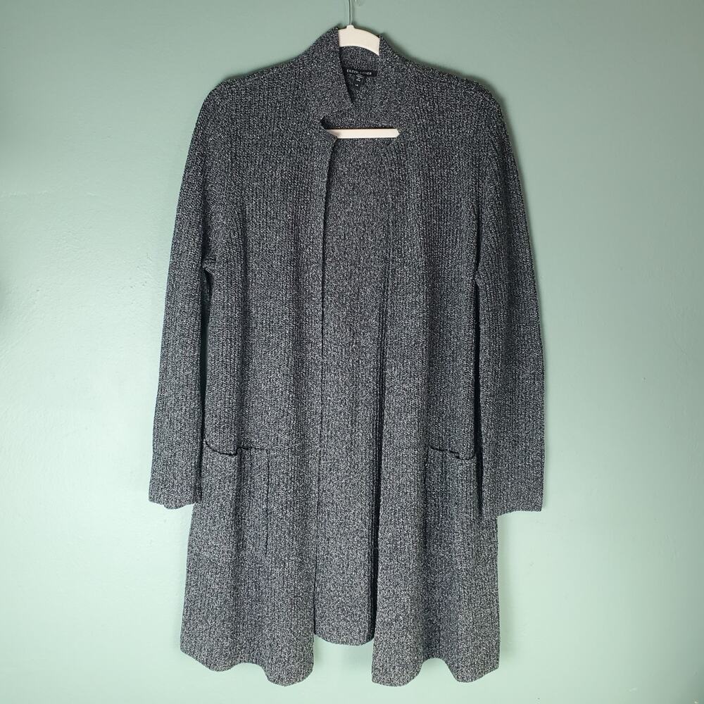 Eileen Fisher Womens Charcoal Open Front Stand Collar Cardigan Size Large